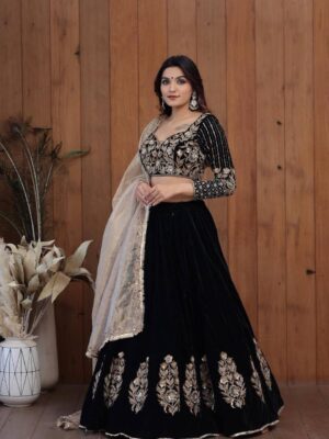 Black Color Multi Embroidered Lehenga Choli 3 Piece Set