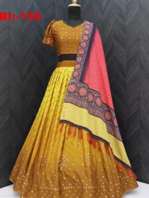 Yellow Pering Party Wear Lehenga Choli With Coting Sequence 3 Piece Set