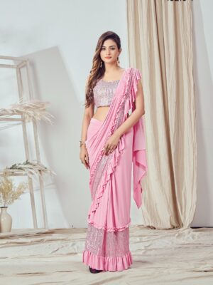 Premium Lycra Fabric Sequence with Border Work Saree with Blouse