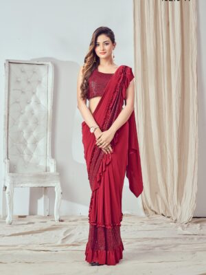 Premium Lycra Fabric Sequence with Border Work Saree with Blouse