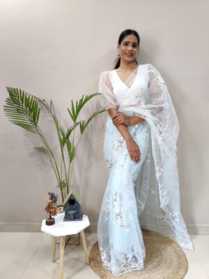 Heavy butterfly net with Floral Multiple Triple sequences & Embroidery Saree with Blouse