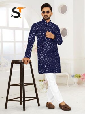Occasional Indian Wear Hand-crafted Mirror Work Silk Kurta 2 piece Set