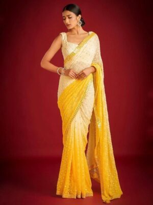 Designer Party Wear Padding Fabric With 7 MM Sequence Work On Saree with Blouse
