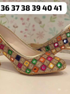 Designer Pencil Heels with Beaded, Mirror and Sequence Work