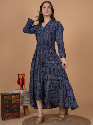 Premium Jaipuri Dress with Printed and Flared