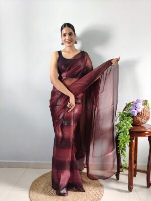 Rimzim Fancy Soft Sitara Organza Saree and Blouse With Dark Range