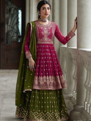 Sharara Pattern Lehenga Embroidery Sequence Work 3 Piece Set 