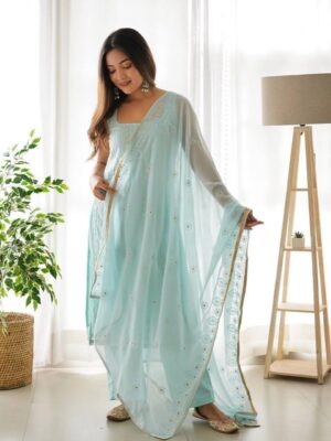 Designer Kurti Set Top With Sudidar Pant Style Dupatta 3 Piece Set 