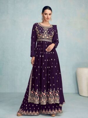 Floral Nayra Cut Sarara With Embroidery Work Faux Georgette 3 Piece Set 