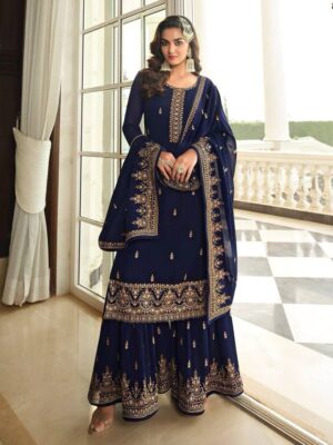Sarara Suit Nayra Cut Faux Georgette Heavy Embroidery with Sequence Work 3 Piece Set 