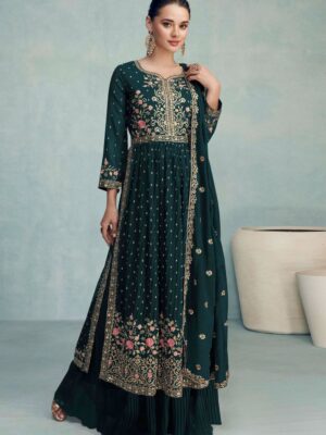 Sarara Suit Nayra Cut Embroidery design with Sequence Work Faux Georgette 3 Piece Set 