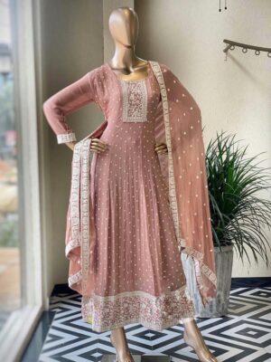 Georgette With Heavy Cotton Thread Embroidery Sequence Work 3 Piece Set 