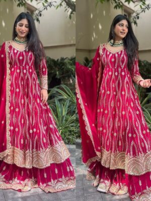 Designer Gown Embroidery thread Work with Seuqnce Foux Georgette 2 Piece Set 