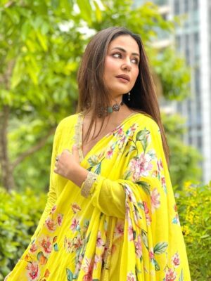 Hina Khan Bollywood Designer Gown Embroidery work 3 Piece Set 