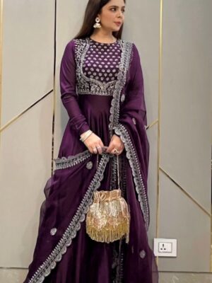 Designer Kurti Set Embroidered Faux Georgette Sequence Work 3 Piece Set 