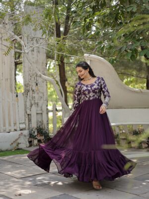 Gown Faux Blooming Viscose Diable Jacquard With Sequins Embroidered Work