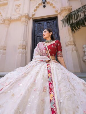 Organza Lehenga Choli Decorated with Trendy Embroidery Sequence 3 Piece Set