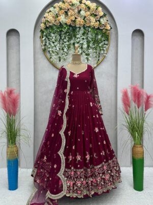 Heavy Faux Georgette Saree with Blouse With Thread With Sequence 3 Piece Set