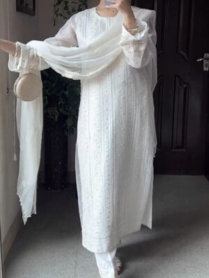 Mirror Design Kurti Set Embroidery Sequence Work 3 Piece Set 