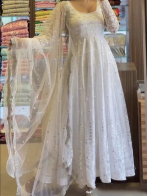 Gowns Mirror Work Faux Georgette With Heavy Embroidery Sequence Work 2 Piece Set 